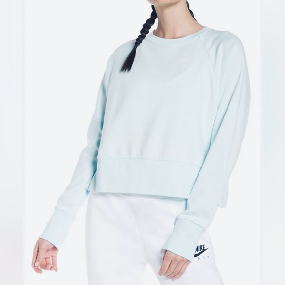 Nike Women’s Cropped Hi-Lo Sweatshirt Swoosh Logo Crewneck. Size XS. Baby Blue - Picture 1 of 8